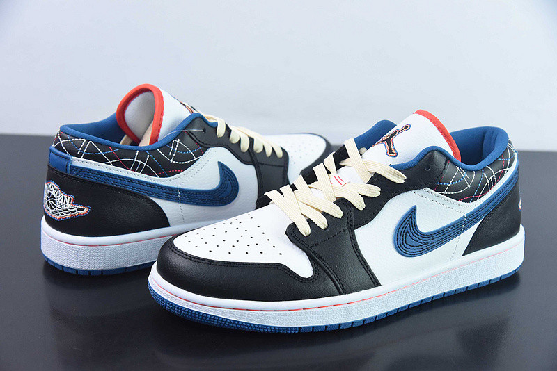 air jordan 1 low white industrial blue black siren red fv3622-141